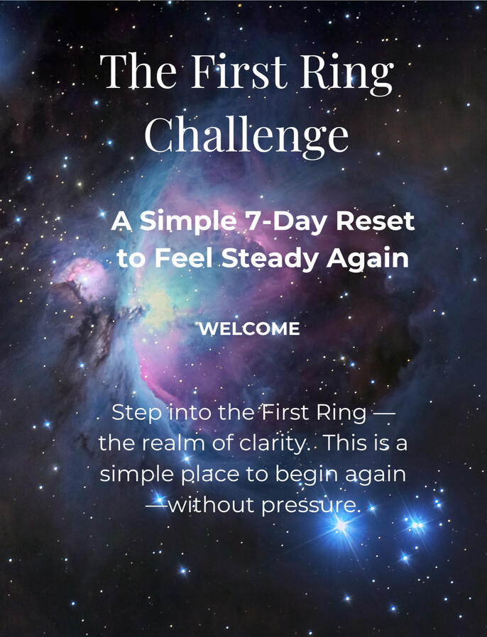 Cover page for The First Ring Challenge, a simple 7-day reset to feel steady again.